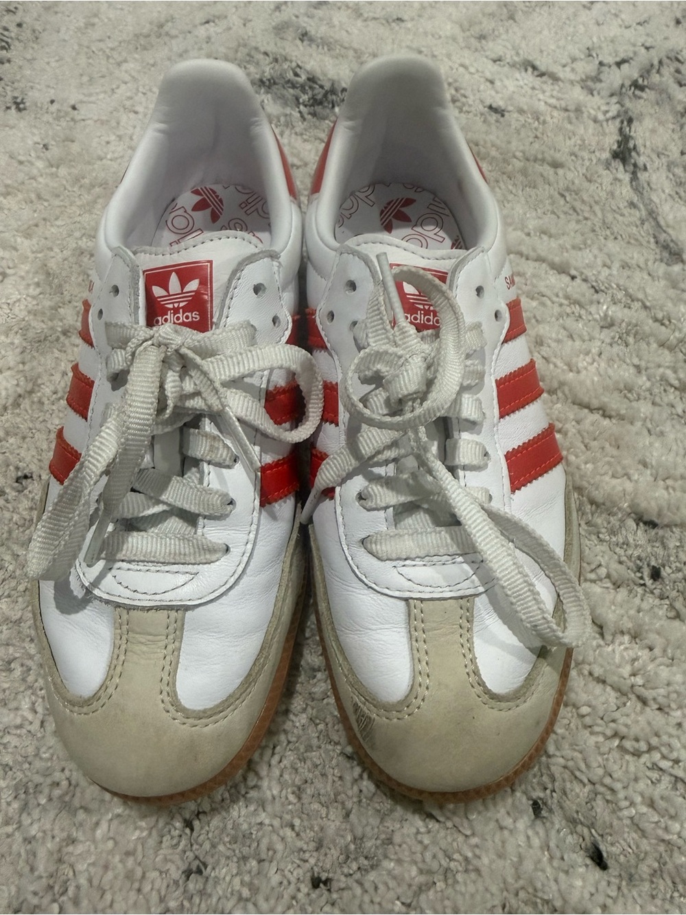Gender inclusive adidas Samba White Sneakers with Red Stripes and Gum Sole - Picture 2 of 7